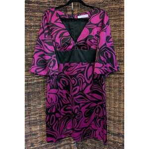 Trina Turk 100% Silk Abstract Print Midi Dress Women's 12 Wedding Party Cocktail